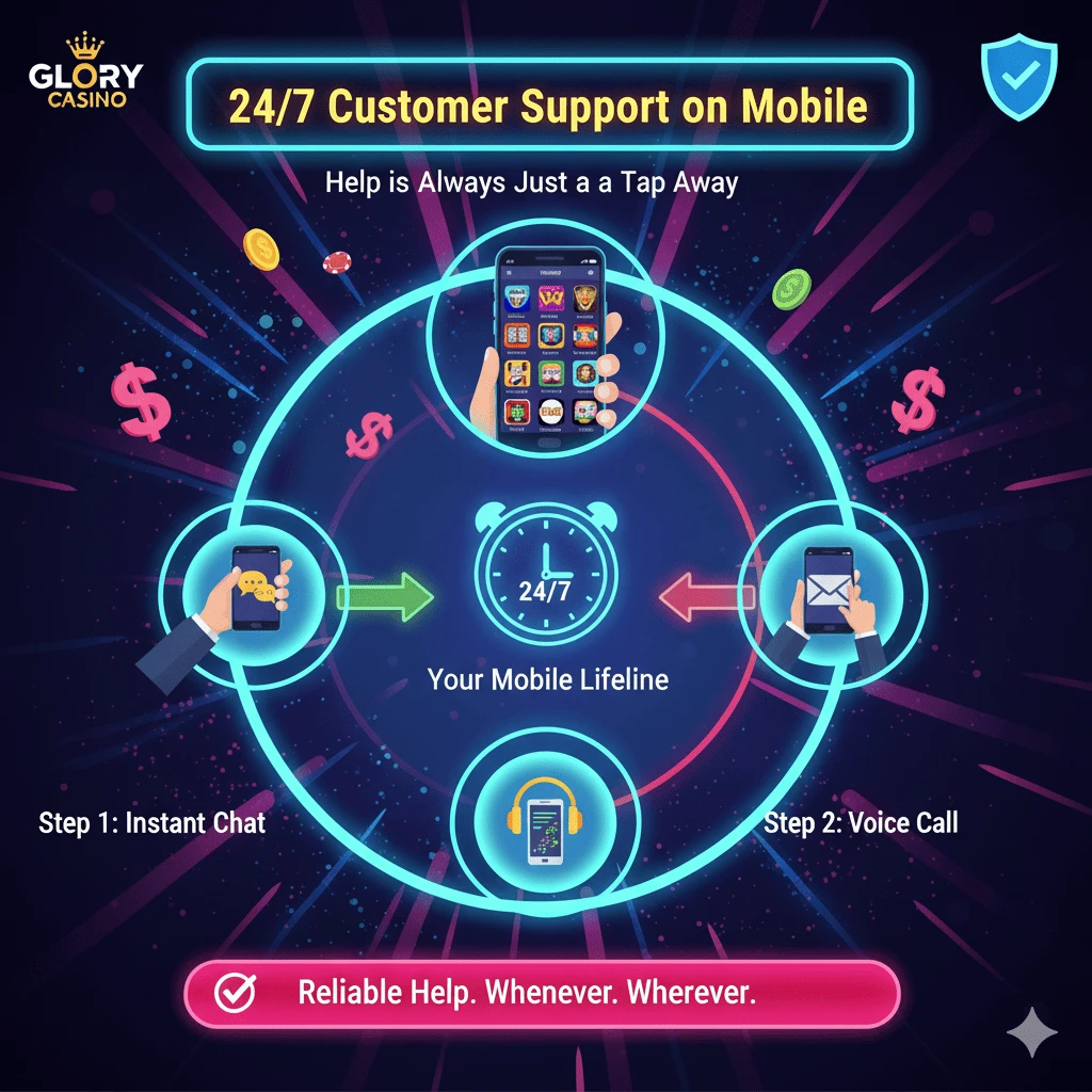 24/7 customer support on mobile at Glory Casino Bangladesh